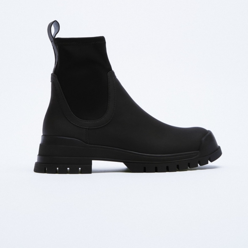 Zara Matte Black Lug-Sole Chelsea Booties